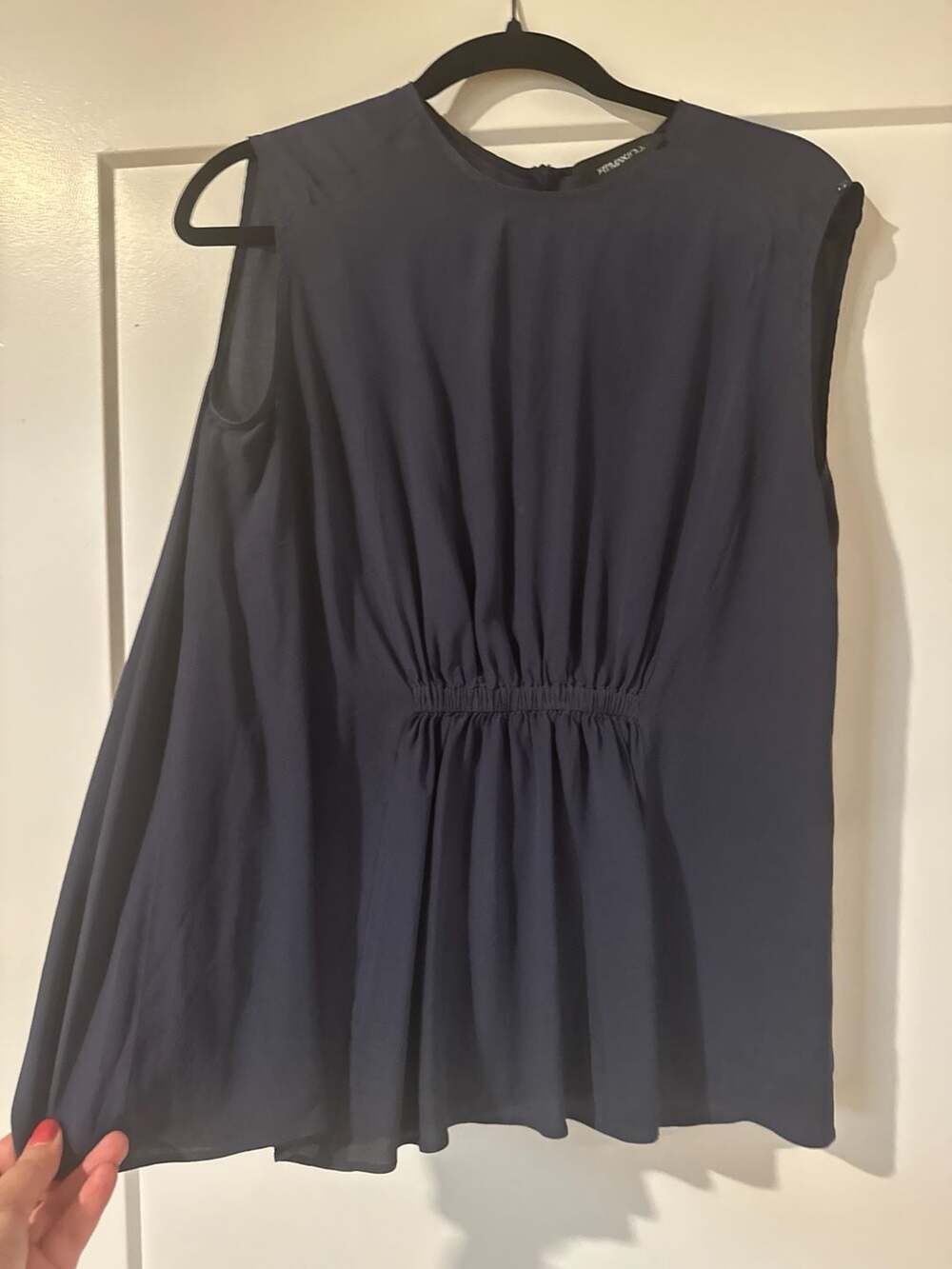 Sportmax sleeveless Navy Blue Cinched Waist Silk Blouse